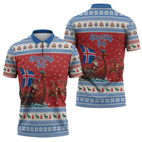 Iceland Viking Santa Christmas Zipper Polo Shirt Funny Reindeer Norse Xmas - Wonder Print Shop