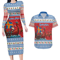 Aland Viking Santa Christmas Couples Matching Long Sleeve Bodycon Dress and Hawaiian Shirt Funny Reindeer Norse Xmas - Wonder Print Shop