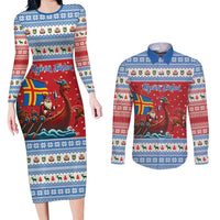 Aland Viking Santa Christmas Couples Matching Long Sleeve Bodycon Dress and Long Sleeve Button Shirt Funny Reindeer Norse Xmas - Wonder Print Shop