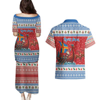 Aland Viking Santa Christmas Couples Matching Puletasi and Hawaiian Shirt Funny Reindeer Norse Xmas - Wonder Print Shop