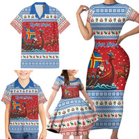 Aland Viking Santa Christmas Family Matching Short Sleeve Bodycon Dress and Hawaiian Shirt Funny Reindeer Norse Xmas - Wonder Print Shop