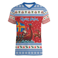 Aland Viking Santa Christmas Women V-Neck T-Shirt Funny Reindeer Norse Xmas - Wonder Print Shop