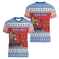 Aland Viking Santa Christmas Women V-Neck T-Shirt Funny Reindeer Norse Xmas - Wonder Print Shop