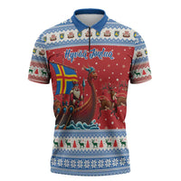 Aland Viking Santa Christmas Zipper Polo Shirt Funny Reindeer Norse Xmas - Wonder Print Shop