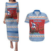 Finland Viking Santa Christmas Couples Matching Puletasi and Hawaiian Shirt Funny Reindeer Norse Xmas - Wonder Print Shop