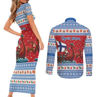 Finland Viking Santa Christmas Couples Matching Short Sleeve Bodycon Dress and Long Sleeve Button Shirt Funny Reindeer Norse Xmas - Wonder Print Shop