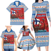 Finland Viking Santa Christmas Family Matching Long Sleeve Bodycon Dress and Hawaiian Shirt Funny Reindeer Norse Xmas - Wonder Print Shop