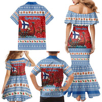 Finland Viking Santa Christmas Family Matching Mermaid Dress and Hawaiian Shirt Funny Reindeer Norse Xmas - Wonder Print Shop