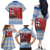 Finland Viking Santa Christmas Family Matching Off The Shoulder Long Sleeve Dress and Hawaiian Shirt Funny Reindeer Norse Xmas - Wonder Print Shop
