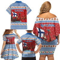 Finland Viking Santa Christmas Family Matching Off Shoulder Short Dress and Hawaiian Shirt Funny Reindeer Norse Xmas - Wonder Print Shop