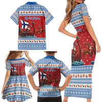 Finland Viking Santa Christmas Family Matching Short Sleeve Bodycon Dress and Hawaiian Shirt Funny Reindeer Norse Xmas - Wonder Print Shop