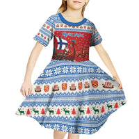 Finland Viking Santa Christmas Kid Short Sleeve Dress Funny Reindeer Norse Xmas - Wonder Print Shop