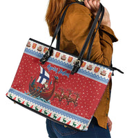 Finland Viking Santa Christmas Leather Tote Bag Funny Reindeer Norse Xmas - Wonder Print Shop