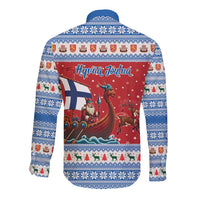 Finland Viking Santa Christmas Long Sleeve Button Shirt Funny Reindeer Norse Xmas - Wonder Print Shop