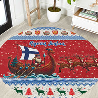 Finland Viking Santa Christmas Round Carpet Funny Reindeer Norse Xmas - Wonder Print Shop