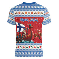 Finland Viking Santa Christmas Women V-Neck T-Shirt Funny Reindeer Norse Xmas - Wonder Print Shop