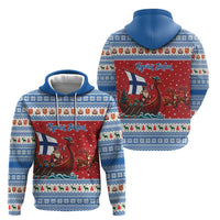 Finland Viking Santa Christmas Zip Hoodie Funny Reindeer Norse Xmas - Wonder Print Shop