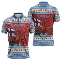 Finland Viking Santa Christmas Zipper Polo Shirt Funny Reindeer Norse Xmas - Wonder Print Shop