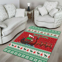 Wales Viking Santa Christmas Area Rug Funny Reindeer Norse Xmas - Wonder Print Shop