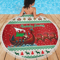 Wales Viking Santa Christmas Beach Blanket Funny Reindeer Norse Xmas - Wonder Print Shop