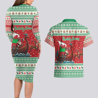 Wales Viking Santa Christmas Couples Matching Long Sleeve Bodycon Dress and Hawaiian Shirt Funny Reindeer Norse Xmas - Wonder Print Shop