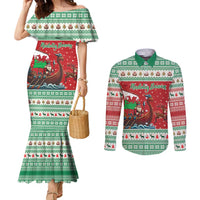 Wales Viking Santa Christmas Couples Matching Mermaid Dress and Long Sleeve Button Shirt Funny Reindeer Norse Xmas - Wonder Print Shop