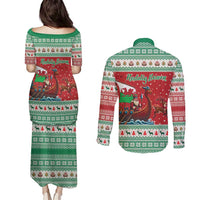 Wales Viking Santa Christmas Couples Matching Puletasi and Long Sleeve Button Shirt Funny Reindeer Norse Xmas - Wonder Print Shop