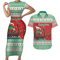Wales Viking Santa Christmas Couples Matching Short Sleeve Bodycon Dress and Hawaiian Shirt Funny Reindeer Norse Xmas - Wonder Print Shop