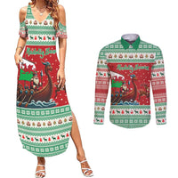 Wales Viking Santa Christmas Couples Matching Summer Maxi Dress and Long Sleeve Button Shirt Funny Reindeer Norse Xmas - Wonder Print Shop