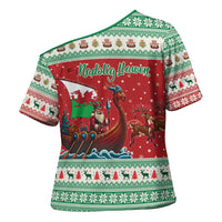 Wales Viking Santa Christmas Cross Shoulder Shirt Funny Reindeer Norse Xmas - Wonder Print Shop