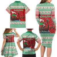 Wales Viking Santa Christmas Family Matching Long Sleeve Bodycon Dress and Hawaiian Shirt Funny Reindeer Norse Xmas - Wonder Print Shop