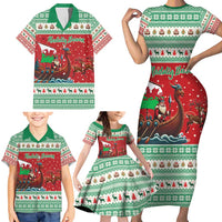 Wales Viking Santa Christmas Family Matching Short Sleeve Bodycon Dress and Hawaiian Shirt Funny Reindeer Norse Xmas - Wonder Print Shop