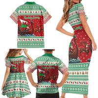 Wales Viking Santa Christmas Family Matching Short Sleeve Bodycon Dress and Hawaiian Shirt Funny Reindeer Norse Xmas - Wonder Print Shop