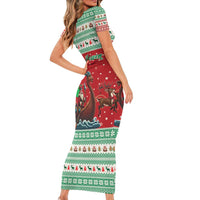 Wales Viking Santa Christmas Family Matching Short Sleeve Bodycon Dress and Hawaiian Shirt Funny Reindeer Norse Xmas - Wonder Print Shop