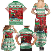 Wales Viking Santa Christmas Family Matching Summer Maxi Dress and Hawaiian Shirt Funny Reindeer Norse Xmas - Wonder Print Shop