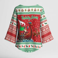 Wales Viking Santa Christmas Kimono Sleeve Blouse Funny Reindeer Norse Xmas - Wonder Print Shop