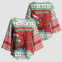 Wales Viking Santa Christmas Kimono Sleeve Blouse Funny Reindeer Norse Xmas - Wonder Print Shop