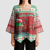 Wales Viking Santa Christmas Kimono Sleeve Blouse Funny Reindeer Norse Xmas - Wonder Print Shop