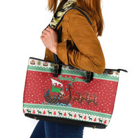 Wales Viking Santa Christmas Leather Tote Bag Funny Reindeer Norse Xmas - Wonder Print Shop