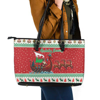 Wales Viking Santa Christmas Leather Tote Bag Funny Reindeer Norse Xmas - Wonder Print Shop