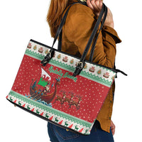 Wales Viking Santa Christmas Leather Tote Bag Funny Reindeer Norse Xmas - Wonder Print Shop