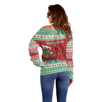 Wales Viking Santa Christmas Off Shoulder Sweater Funny Reindeer Norse Xmas - Wonder Print Shop