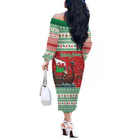Wales Viking Santa Christmas Off The Shoulder Long Sleeve Dress Funny Reindeer Norse Xmas - Wonder Print Shop