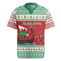 Wales Viking Santa Christmas Rugby Jersey Funny Reindeer Norse Xmas - Wonder Print Shop