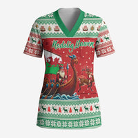 Wales Viking Santa Christmas Scrub Top Funny Reindeer Norse Xmas - Wonder Print Shop