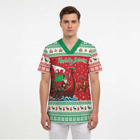 Wales Viking Santa Christmas Scrub Top Funny Reindeer Norse Xmas - Wonder Print Shop