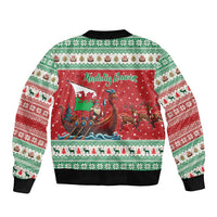 Wales Viking Santa Christmas Sleeve Zip Bomber Jacket Funny Reindeer Norse Xmas - Wonder Print Shop