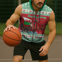 Wales Viking Santa Christmas Sleeveless Zip Hoodie Funny Reindeer Norse Xmas - Wonder Print Shop