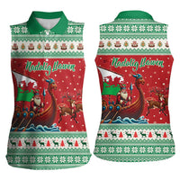 Wales Viking Santa Christmas Women Sleeveless Polo Shirt Funny Reindeer Norse Xmas - Wonder Print Shop