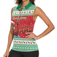 Wales Viking Santa Christmas Women Sleeveless Polo Shirt Funny Reindeer Norse Xmas - Wonder Print Shop
